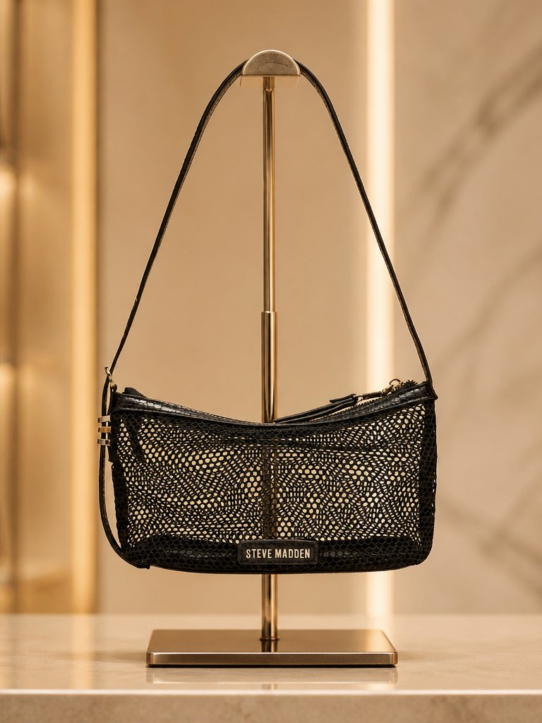 Luciell Black Mesh Shoulder Bag By Steve Madden